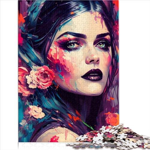 Puzzle Goth Blumenmädchen 1000 Teile Puzzle für Erwachsene Holzpuzzle für Erwachsene und Kinder ab 12 Jahren Wichtelgeschenke 1000 Teile (50 x 75 cm)