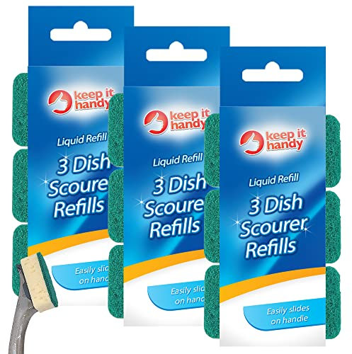 SOL 9pk (3x3pk) Liquid Refill Dish Scourer Heads - Replacement Washing Up Sponge with Liquid Handle - Durable Cleaning Sponge Heads, Non-Scratch Design, Compatible with Dishmatic Refills