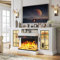 oneinmil Kamin-TV-Ständer, 3-seitiger Glas-Media-Entertainment-Mittelkonsolentisch für Fernseher bis 165 cm mit Glastür, verstellbare Flamme, LED-Farbe für Wohnzimmer, TV-Tisch, Weiß