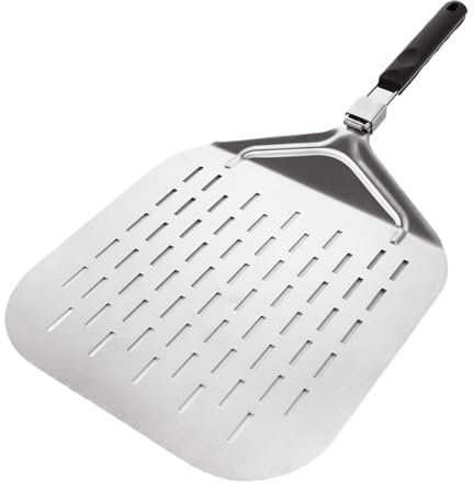 VIDETOL Pala para pizza de acero inoxidable, 32,7 x 6 x 42,5 cm, plegable, perforada, plateada, para pizza, pan, casero
