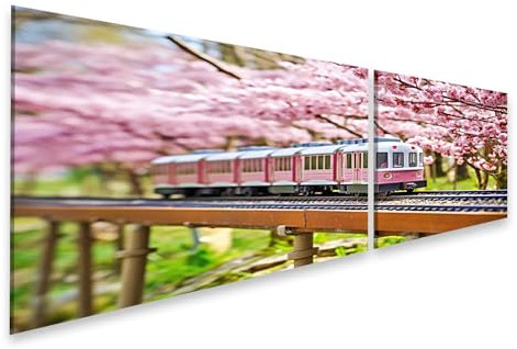 islandburner Quadro su Tela Mini ferrovia con Motivo Primaverile Avvolto, Fiori di ciliegio