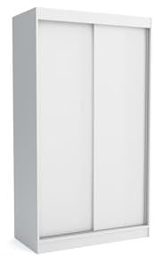 Brent - Kleiderschrank Schiebetüren Emily, 120cm Breit, Schlafzimmerschrank mit 1 Kleiderstange und Einlegeböden für Kleidung, Kleiderschrank Weiß