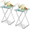 Small Folding Table 2 Set - Snack, TV Tray, Balcony, Outdoor Camping, Sofa, Side, End, Laptop for Small Space (Blue Marble, 2 PCS)