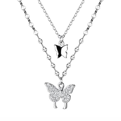 Lilbitty Schmetterlinge Layering Kette Damen Halskette Silber 925 mit Anhänger, Hypoallergene Silberkette Schmuck für Frauen