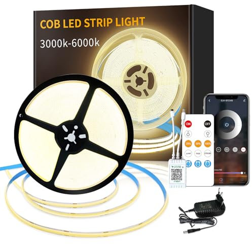 Yeewhale cob Led strip 20m,mit Fernbedienung, APP Steuerung,DC24V 3000k Warmweiß LED band,flexible Dimmbar COB LED Streifen, anwendbar auf Schlafzimmer, Raum,DIY Dekoration