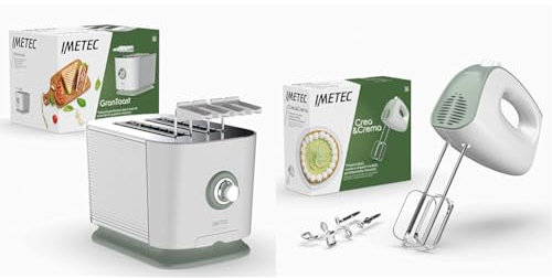Imetec GranToast, tostapane per toast extra farciti, fessure XL & Crea&Crema sbattitore elettrico, Fruste extralunghe per impasti dolci e panna montata