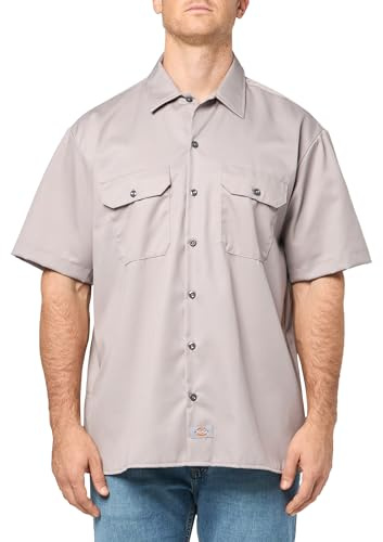 Dickies Mens Short Sleeve Work Shirt, Silver, Large