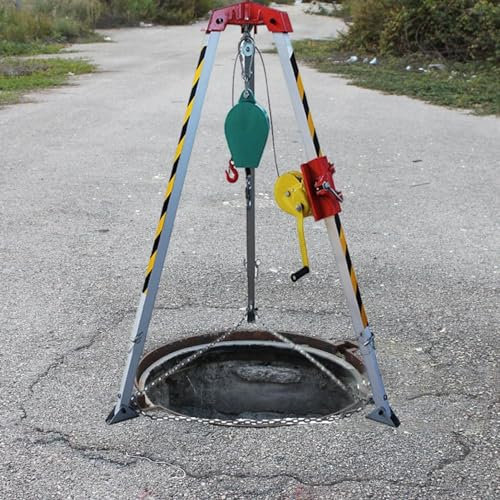 Foldable Fire Rescue Tripod Kits, Aluminum Alloy Confined Space Tripod with Retractable Support Legs, Sewage Tunnels Emergency Rescue Tripod(1800lbs Winch)