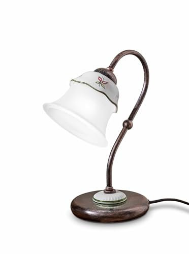 Licht-Erlebnisse Tischleuchte Keramik Metall 28,5 cm hoch in Kupfer antik Weiß Floraldekor handbemalt E14 Landhausstil Tischlampe Wohnzimmer Schreibtischlampe