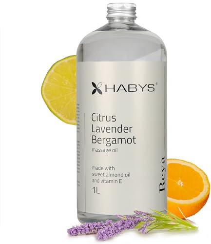 HABYS REYA | Citrus, Lavender, Bergamot Massageöl Öl | Duft von Zitrusfrüchten und Lavendel | für Massage | Mit Mandelöl und Vitamin E | 1L
