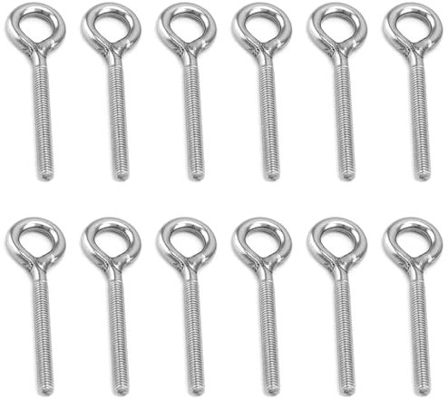 Golfari in Acciaio Inox a Gambo Lungo, Confezione da 12 Viti ad Occhiello M6, Bullone a occhiello a gambo lungo, Vite ad Occhiello M6, Viti ad Occhiello, per Funzione di Fissaggio e Sospensione