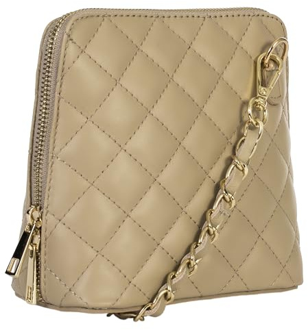 LiaTalia Stilvolle Umhängetasche aus echtem italienischem Leder für Damen, handgefertigt in Florenz, Toskana, Abby, Gesteppt - Beige, Small
