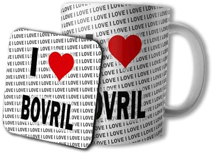 AK Giftshop I Love Bovril Ceramic Mug and Coaster Set, 10oz, Gift