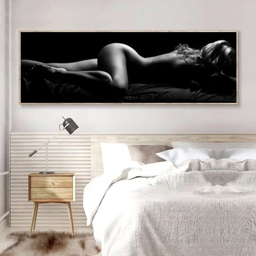 Akt-Porträt-Kunst-Posterdruck auf Leinwand, Gemälde, sexy schlafende schwarze und weiße Frauen, Wandkunst, Bild, Heimdekoration, 20 x 60 cm, rahmenlos