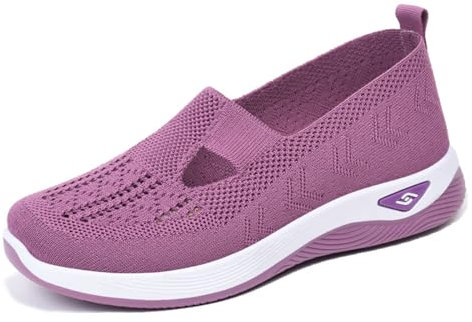 Zapatos ortopédicos tejidos transpirables con suela suave para caminar, zapatos sin cordones, zapatos casuales con soporte de arco para mujer, zapatos elásticos, Purple, 41 EU