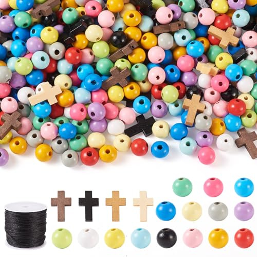 Sparkeads Rosenkranz-Bastelset, Kreuz-Osterperlen, 12 mm, verschiedene Farben, runde Holzperlen, Großpackung für Halskette, Schmuck, Armband, Ohrringe, DIY, Damen, Basteln, Weihnachten,