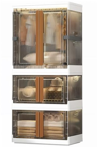 WUDLEP Stackable Storage Boxes,147 x 64 x 40cm Capacity Plastic Storage Bins, Clear Heavy Duty Storage Box, Foldable Storage Box for House Organizing Bedroom Dorm Room