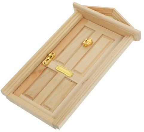 Vaguelly Wooden Fairy Garden Cabin Door Miniature Dolls House Door Furniture 1:12 Scale Miniature Do