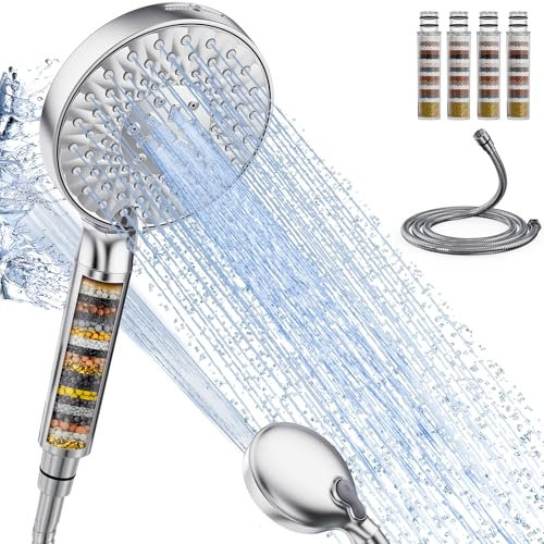 SR SUN RISE Duschkopf mit Filter,9 Strahlarten Duschkopf mit Schlauch,Handbrause mit 4 Duschfilter,Hochdruck Handbrause mit 20 Schichten Filtrierung für Hartes Wasser,Rest-Chlor,Schwermetall,Bakterien
