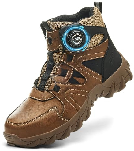 Botas de Seguridad para Hombre Mujer Antideslizante Botas de Trabajo con Punta de Acero Zapatos de Seguridad Altos Ligeras C13/Marrón 43