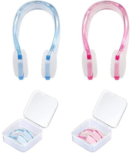DreamAug Lot de 2 pince-nez pour la natation, la natation, enfants et adultes, en plastique silicone, étanche, transparent, coloré, avec boîte de rangement, pour l'entraînement, les sports nautiques