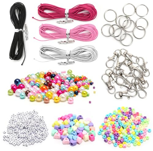 700 Pcs Keyring Making Kit, Bead Keychain Kit for Bag Charms, Jewelry and Personalized Gifts, DIY Keyring Craft Supplies for Teens, Adults and Family Crafting
