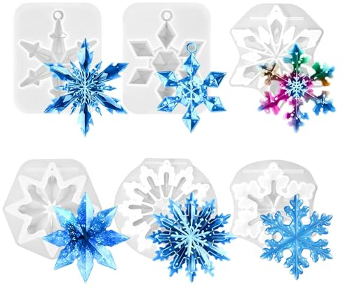 APLZGMG 6 Stück Weihnachten Silikonformen Schneeflocken, Epoxidharz Formen, Schneeflocken Silikonform Weihnachten Anhänger für Weihnachtsdeko Schneeflocke Schmuck DIY Anhänger Gießform