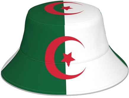 GGsdaf Chapeau bob imprimé drapeau de l'Algérie réfléchissant pour course à pied, randonnée ou camping Noir
