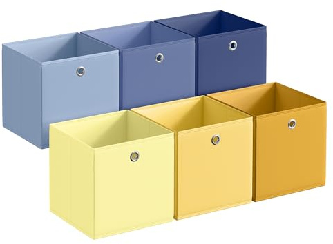 SONGMICS Aufbewahrungsbox, 6er Set, Stoffbox, 30 x 30 x 30 cm | Ordnungsboxen, Faltbox, Organizer, Aufbewahrungskorb, geruchsneutral, für Würfelregal, Mehrfarbig, TINA Kollektion RFB230XA09
