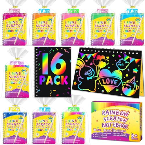 Pigipigi Kids 16 Kratzbilder Sets - Kindergeburtstag Gastgeschenke | Mitgebsel & Mitbringsel Kindergeburtstag, Kleine Geschenke für Kinder von 4 bis 12 Jahren, ideal für Ostereier