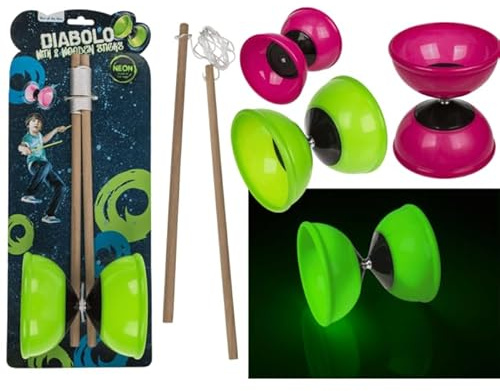 Professioneller Diabolo mit Stäbchen aus Holz, 40 cm oder Metall, 31,5 cm, komplettes Set für Anfänger, Jonglier-Set im Freien, zufällige Farbe, ab 6 Jahren (Holz - Glow Dark)