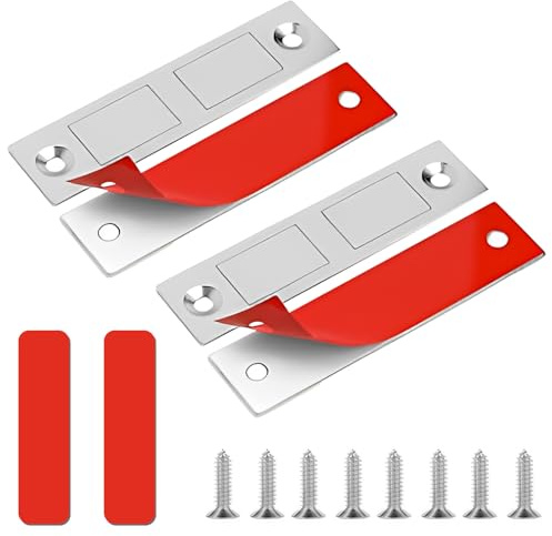 Magnetic Door Catch,2 Pack Ultra Thin Self Adhesive Drawer Magnets Silver Wardrobe Strong Magnetic Door Catch Stainless Steel Magnetic Latches for Cupboard, Wardrobe, Sliding Doors Closet
