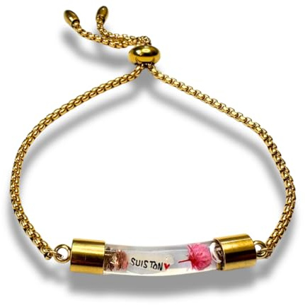 EMELIART Bracelet personnalisé avec prénom sur grain de riz – Bijou fait main en France – Cadeau symbolique et unique – Message miniature en fiole de verre – Bracelet ajustable