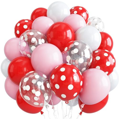 Palloncini rossi rosa bianchi, 50 pezzi, 30,5 cm, rosso, rosa chiaro, bianco a pois trasparenti, in lattice, per ragazze, donne, compleanni, baby shower, San Valentino, galentine, matrimoni, carnevale