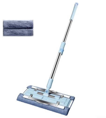 ZAMETTER Flacher Wischmopp mit Mikrofaser-Pad und Edelstahlgriff für einfache Reinigung auf Fliesen, Holz, Laminat, Marmorböden, leicht, ergonomisches Design, freihändig, waschbar, Einweg-Pads