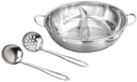 Fenteer Divided Hot Pot Chinese Shabu Shabu Pot Stainless Steel Soup Cookware Double Flavor Hotpot with Divider for Camping, 29cm