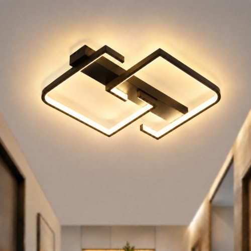CBJKTX Deckenlampe LED Deckenleuchte 30cm 19W 3000K Warmweiß Schwarz Modern | Schlafzimmerlampe Küchenlampe Wohnzimmerlampe Flurlampe Decke Deckenbeleuchtung für Wohnzimmer Küche Schlafzimmer Flur Büro