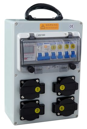 HIITIO 110V Portable Power Distribution Box, Electricity Meter Breaker Socket Distribution Box with 4*NEMA 5-20 Outlet Panel, IP54 Waterproof for Construction Sites, Workshops and Outdoor Events