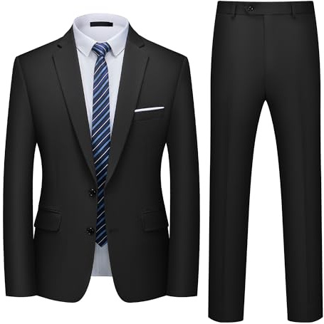 Mens Suits 2 Piece Slim Fit Two Button Suit Jacket & Trousers Set XL Black