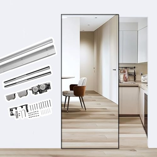 Trackless Ghost Mirror Sliding Door Hardware Kit, Aluminum Pocket Door Track with Soft-Close, Wall Mounted Invisible Barn Closet Door System(31.5in(80cm))