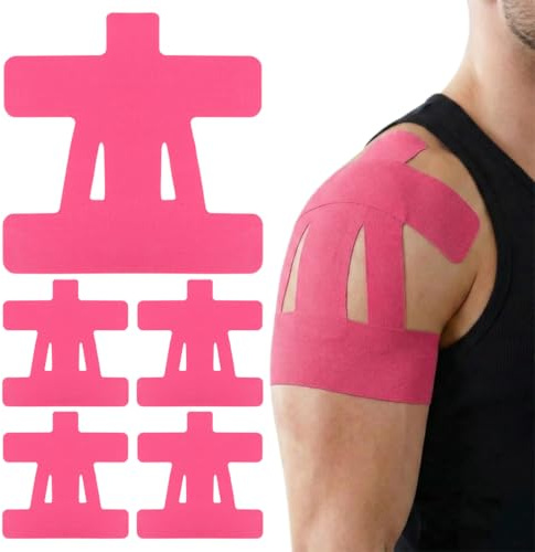MIRKUZI Kinesiologie-Tape für Schulter und Arm, 5er-Pack – atmungsaktiv, wasserdicht, vorgeschnitten – wasserdicht, schweißfest und feuchtigkeitsbeständig (rosarot)