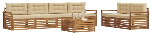 vidaXL Outdoor-Sofagarnitur mit Kissen 7 pcs Natur und Beige, Garten-Sofa, modernes Ecksofa, langlebiger Lounge, Terrasse, Bequeme Sitzgruppe für Entspannung