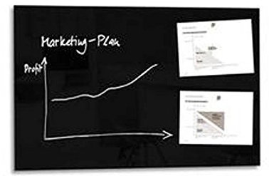 Tableau magnétique verre trempé sécurité noir, 2 aimants et fixation fournie, L100xH65xP1,5 cm