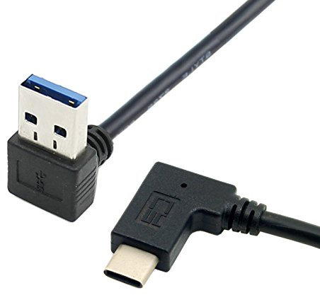 JSER Cable USB 3.1 reversible USB-C en ángulo a 90 grados hacia abajo en ángulo A macho de datos para tableta y teléfono móvil