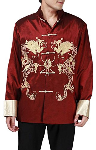 BTRC Mens Oriental Tai Chi Kung Fu Asian Chinese Top Jacket Coat (USA XL - Tag says XXXL, Red)