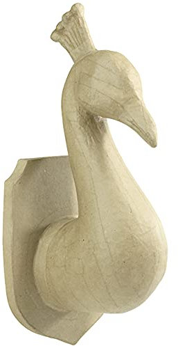 Décopatch MA029C Trophäe Pfau (aus Pappmaché zum Verzieren und Personalisieren, 16,5 x 16,8 x 37,5 cm, ideal für Ihre Hausdeko) 1 Stück kartonbraun