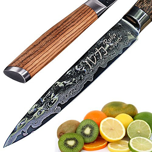 Ruka Damaststahl Allzweckmesser - Damastmesser 13 cm - rostfrei - sehr scharfe Klinge - Extreme Härte - langlebig - handgefertigt - mit Geschenkbox