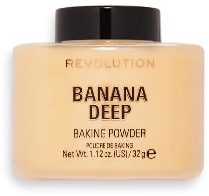 Makeup Revolution, Loose Baking Powder, Verlängert die Haltbarkeit des Makeups, Makeup Setting Powder, Banana Deep, Für mittlere bis dunkle Hauttöne, 32g
