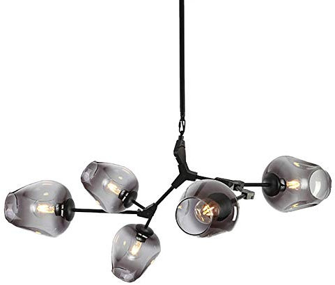 CUICAN Nordische Sputnik Kronleuchter, E27 Industrielle Molekular Einstellbar Filiale Pendelleuchte Mit Runde] Handschlag Glas Kronleuchter-rauchgrau 5-lichter