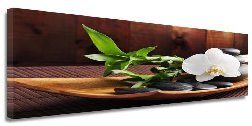 picturado Quadro su tela 3 parti Orchidea bianca 120x40cm 5714 - Quadro floreale set su vera cornice in legno - Elegante decorazione soggiorno camera da letto corridoio ufficio - Fiore naturale